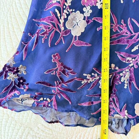 VTG 90s Y2K Purple Velvet Burnout Silk Floral Maxi Slip Dress Size 14 Whimsigoth - Picture 11 of 11